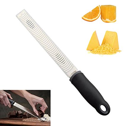 Cheese Grater Lemon Zester, Hang Rui Stainless Steel Sharp Blade Zester Grater with Safety Cover (black(small holes）)