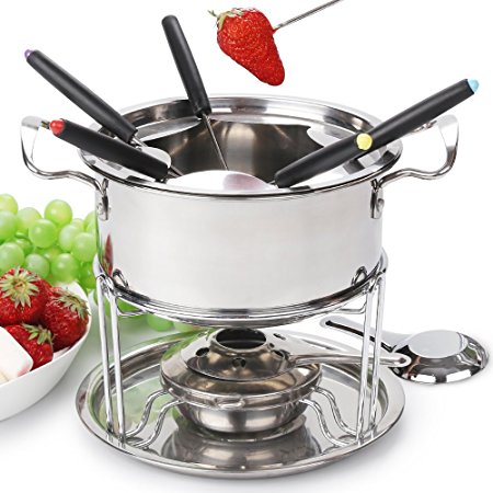 Fondue pot set Fondue Maker Stainless steel of 6 forks/ DIY chocolate fondue set silver / Meat Cheese Fondue Sets