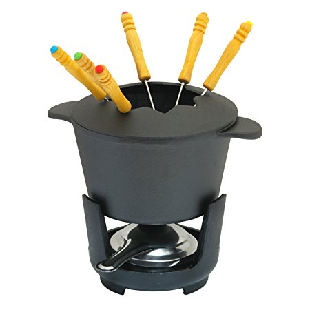 GURO 9-Piece Cast Iron Fondue Set 1.47QT, Black