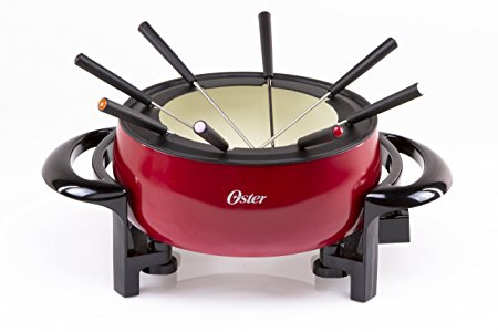 Oster Titanium Infused DuraCeramic Fondue Pot, 3 Quart, Eggshell/Red (FPSTFN7700R-TECO)