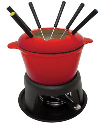 Le Cuistot 11 Piece Enameled Cast Iron Fondue Set 1.5 Quart - 2 Tone Red