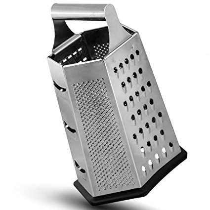 Razator Box Grater, 6-Sided Stainless Steel for Parmesan Cheese Vegetable Ginger Nutmeg Shredder Lemon Potato Hand Slicer Set for Kitchen Zest Fruits & Chocolate, Metal Handle Non Slip Bottom