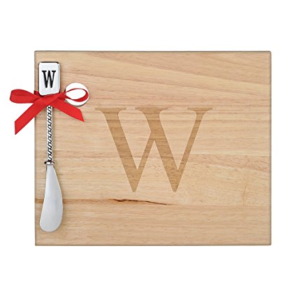 Monogram Oak Wood Cheese Board With Spreader,W-Initial (W)