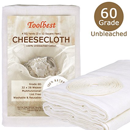 Cheesecloth, Grade 60, 36 Sq Feet, 100% Unbleached Cheesecloth Fabric for Cooking with Cooking Twine, Washable & Reusable Cotton Strainer, Filter(4 Sq Yards Cloth with 4 Yards Twine)