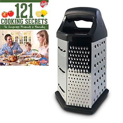 Cheese Grater, Box Design, Stainless Steel, Multi-purpose, 6 Sided Hex, Cooking Secrets Ebook