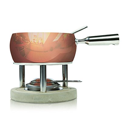 Boska Holland Fondue Set, 1-Liter Copper Pot with Concrete Base, 3 Ply, Life Collection