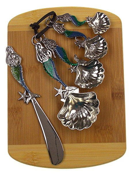 Mermaid Cheese Spreader & Measuring Spoons Bundled with Bamboo Cheese Board