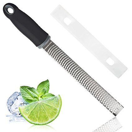 Citrus Lemon Zester & Cheese Grater for Lemon, Parmesan, Citrus, Chocolate, Nutmeg Razor-sharp Stainless Steel Blade with Protect Cover, Dishwasher Safe (BLACK)