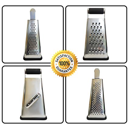 Box Grater With Container to Catch and Store Shavings - Our 4 Sided Cheese Grater Is Perfect For Grating, Zesting and Slicing - Made From Commercial Grade Stainless Steel Which will NOT RUST