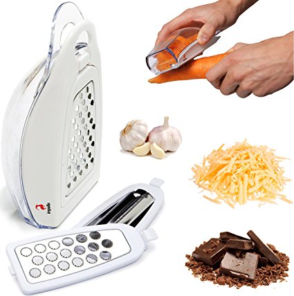 Kitchen Mouse Vegetable Cutter Cheese Grater with Tri-Blades and Compartment Plus 5 pcs Measuring Spoons Set