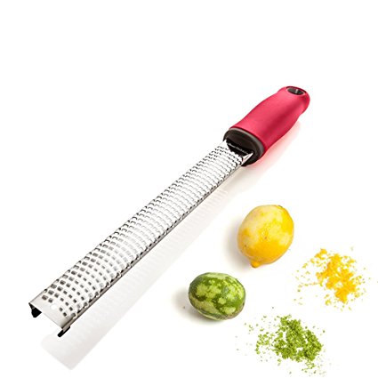 Zester Grater, Besiva Stainless Steel Sharp Blade Lemon Zester Cheese Grater with Safety Cover,Red Handle